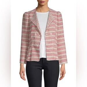 Rebecca Taylor Women's Pink And Cream Tweed Double Breasted Blazer Size 6‎